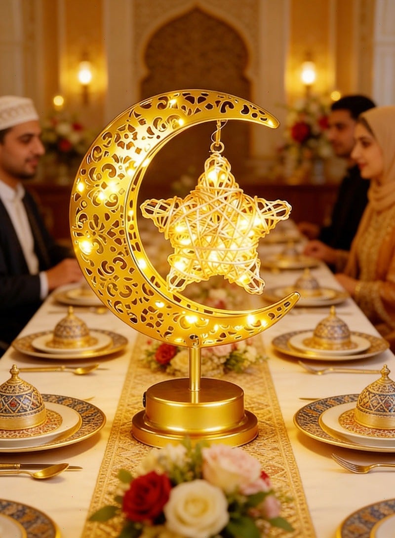 Ramadan Lights, Moon & Star  Table Lamp, Warm White Night Lights for Bedroom & Living Room Festive Home Decor - Image 1